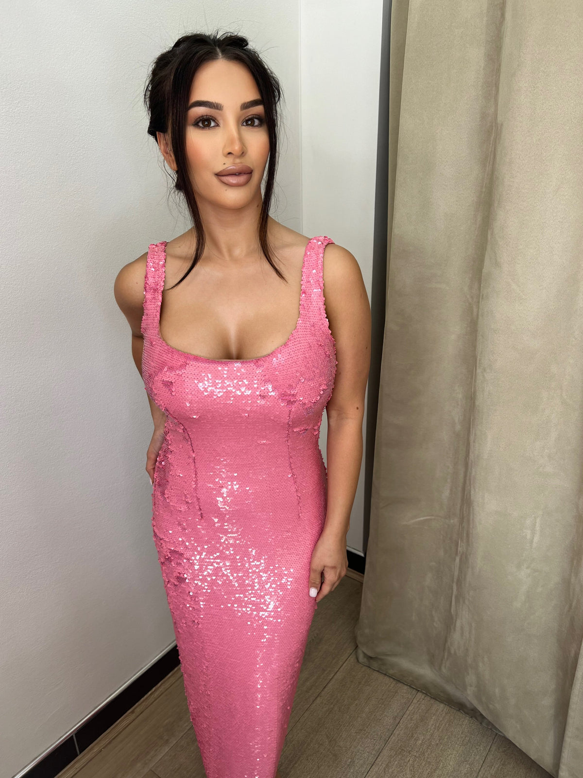 Ana Pink Sequin Midi Dress