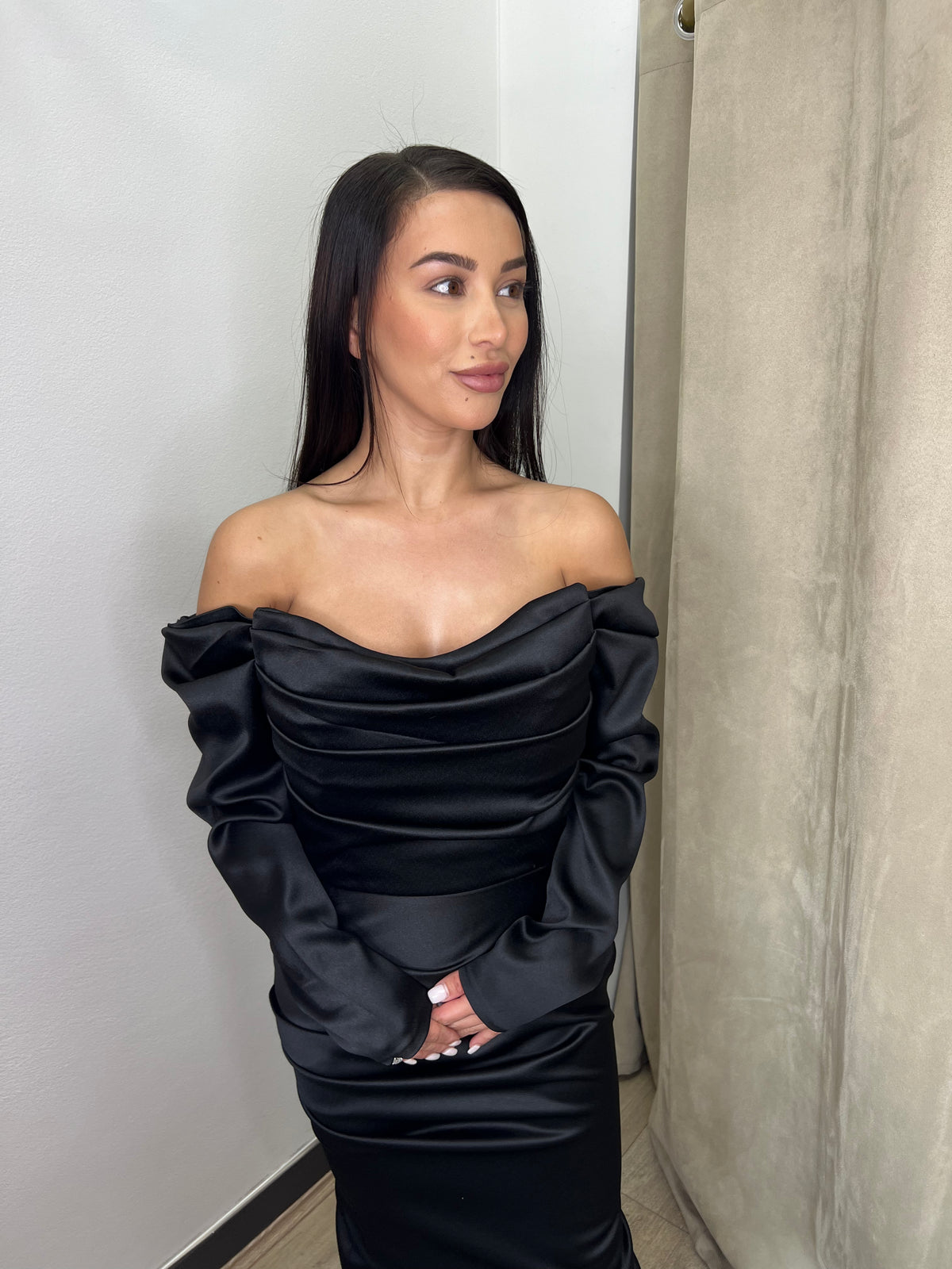 Mara Black Off Shoulder Gown