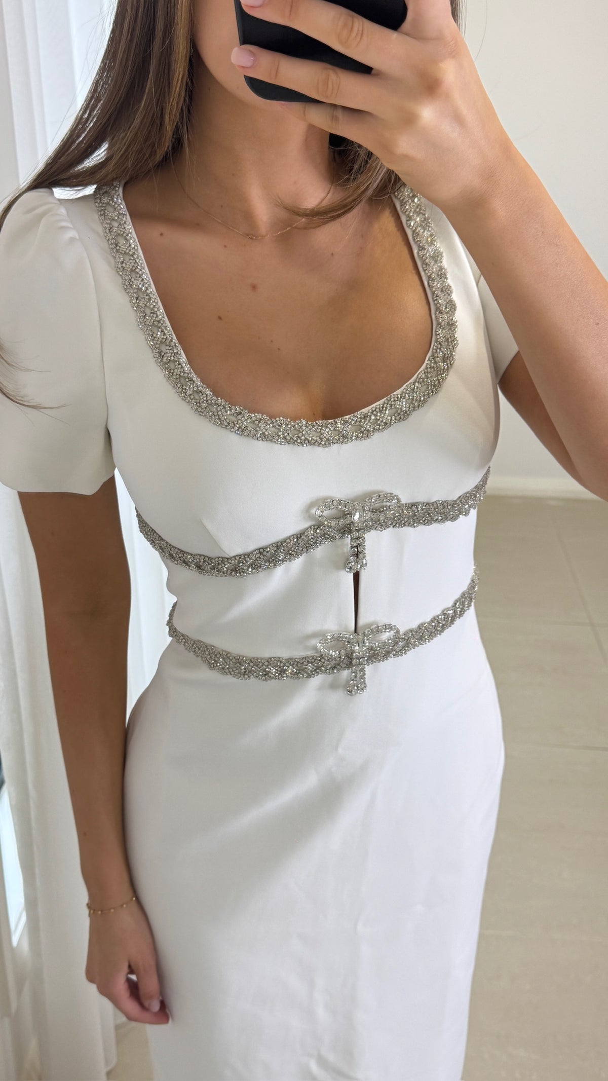 Self Portrait Double Bow Gown - White