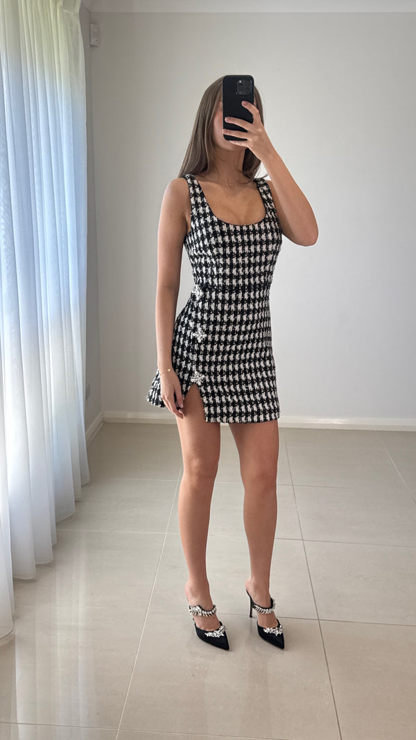 Self Portrait Boucle Mini Dress - Black/White