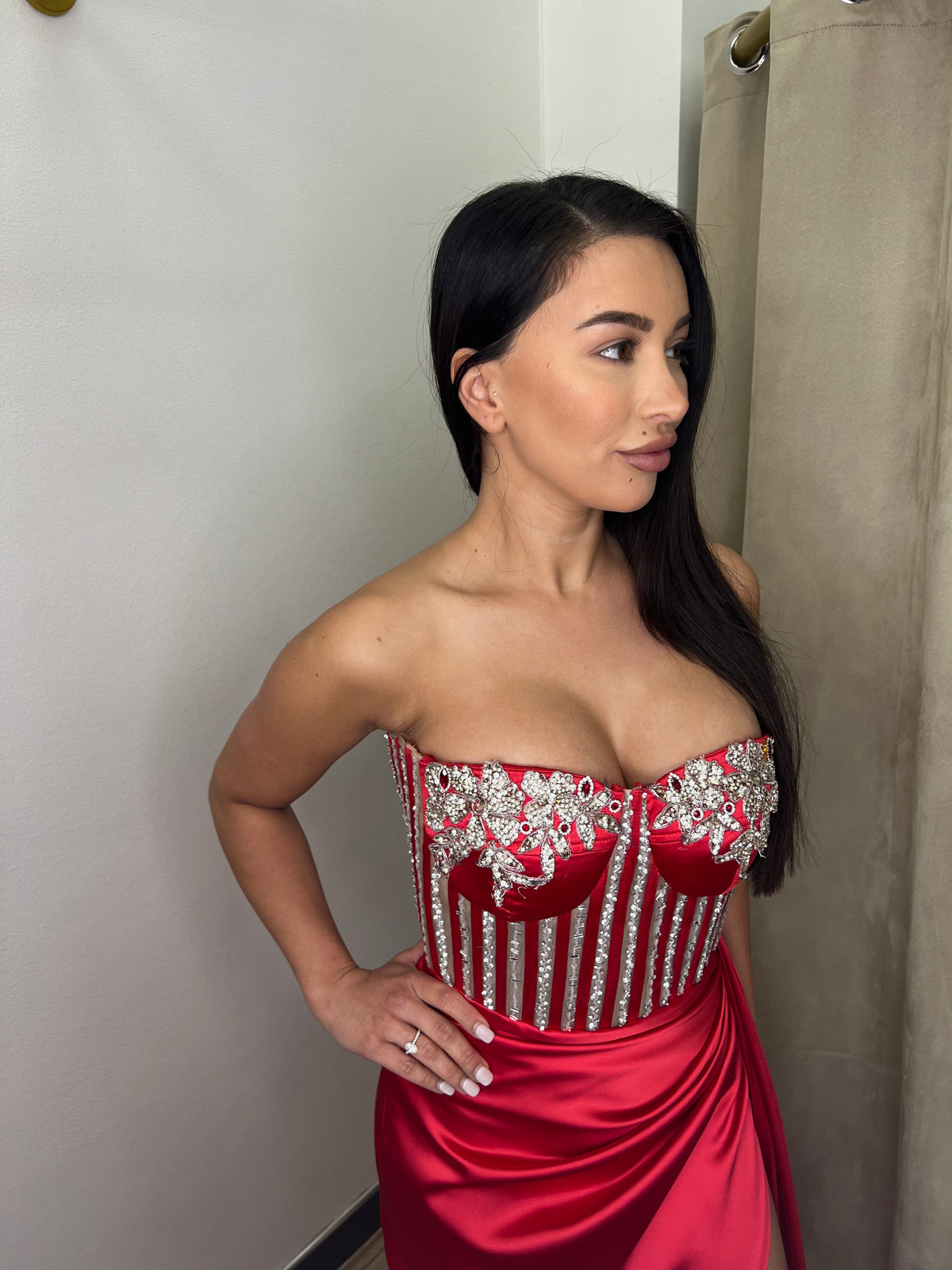 Khloe Red Crystal Corset Gown