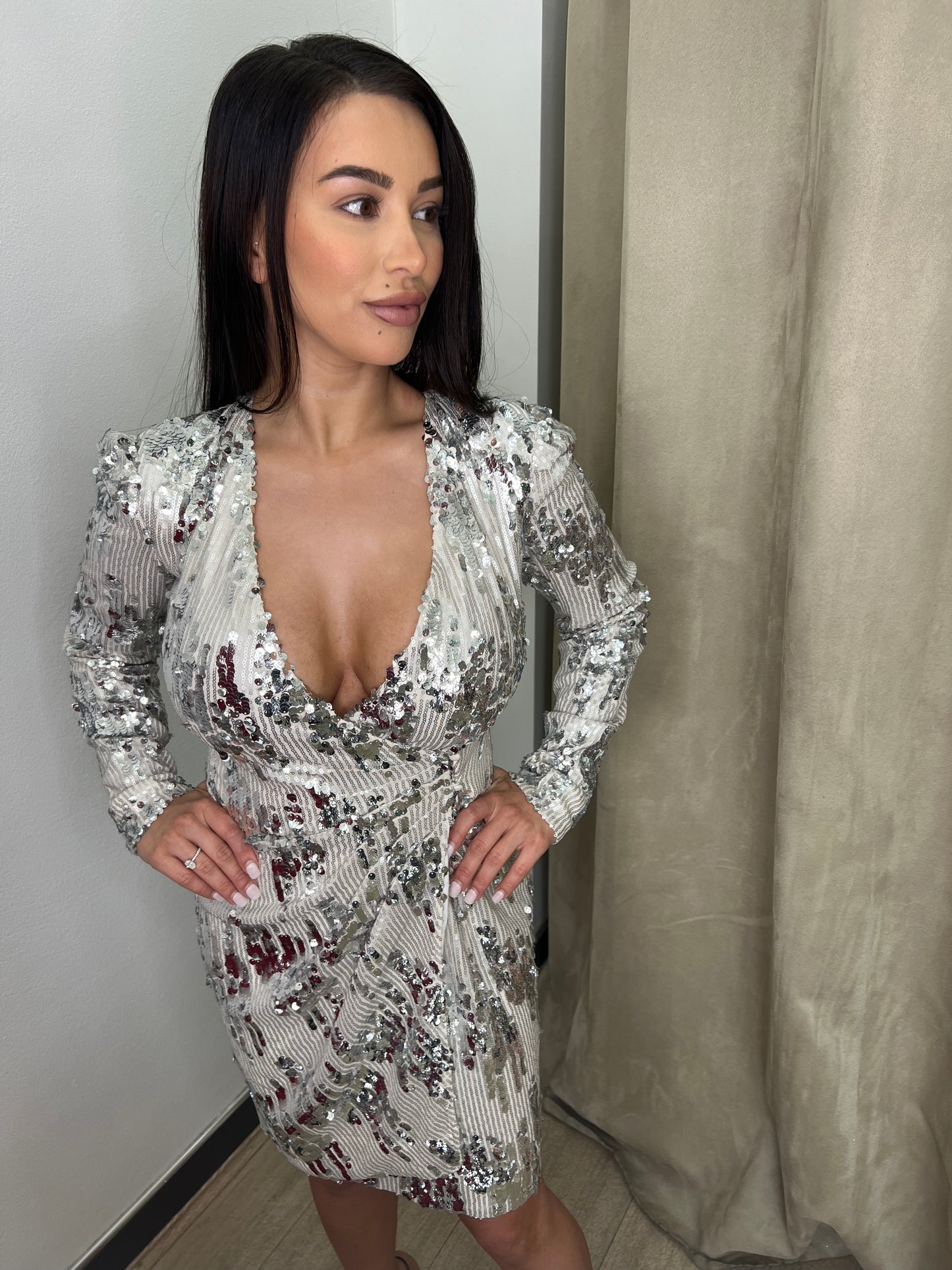 Maje Mini Embellished Dress - Silver
