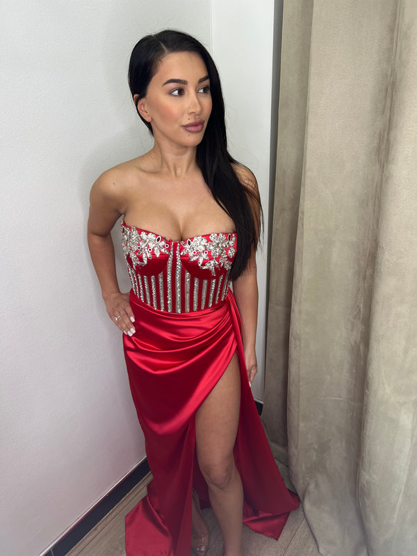 SBS Khloe Crystal Corset Gown - Red