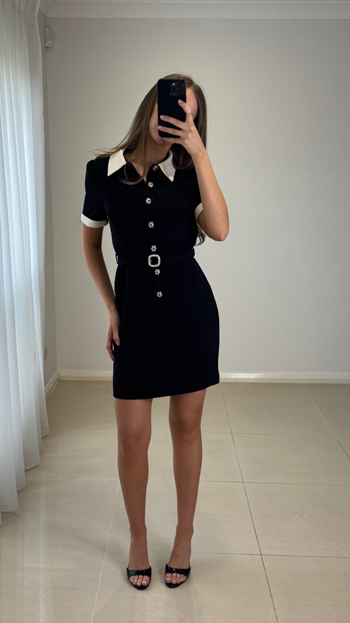 Self Portrait Shirt Dress - Black White