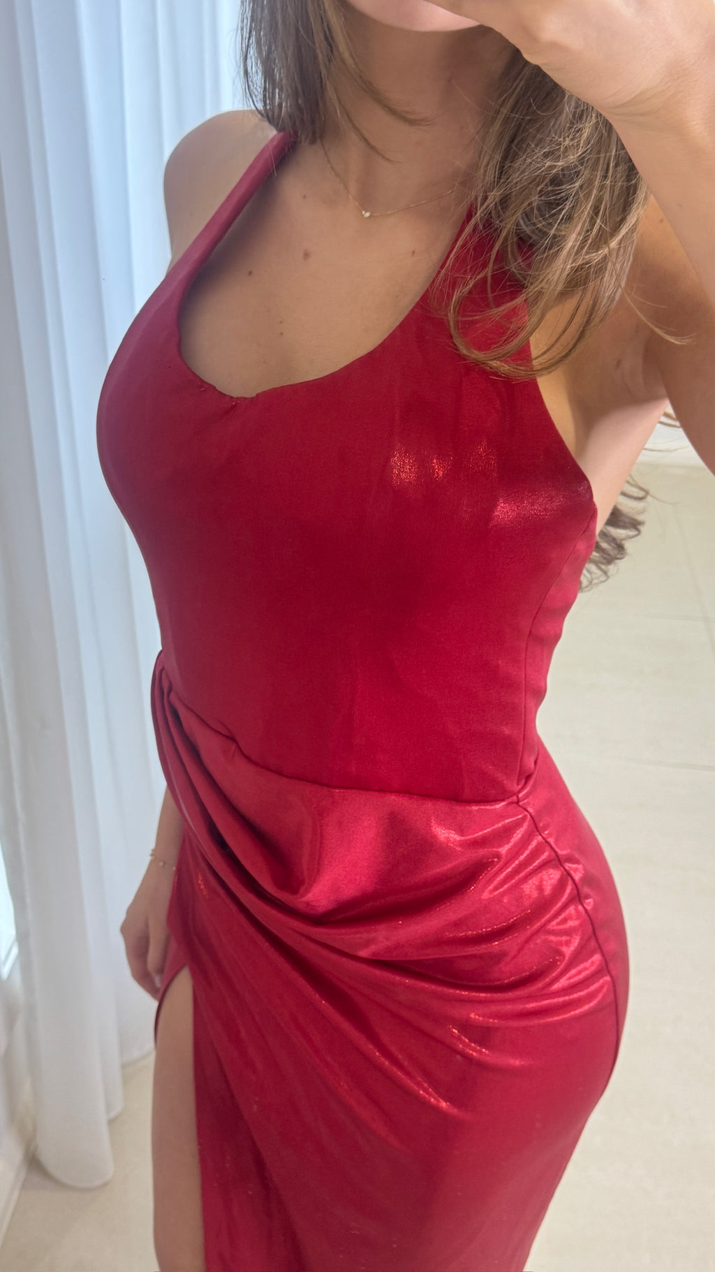SBS Karma Stretch Corset Halter Gown - Pearl Red