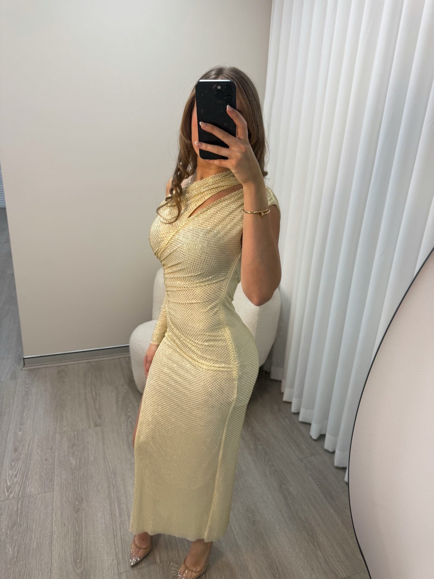 Self Portrait Embellished Gown - Yellow Gold