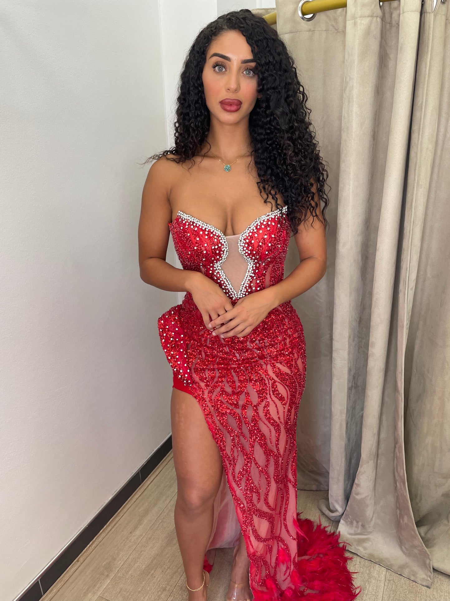 SBS Maria Embellished Feather Gown - Red