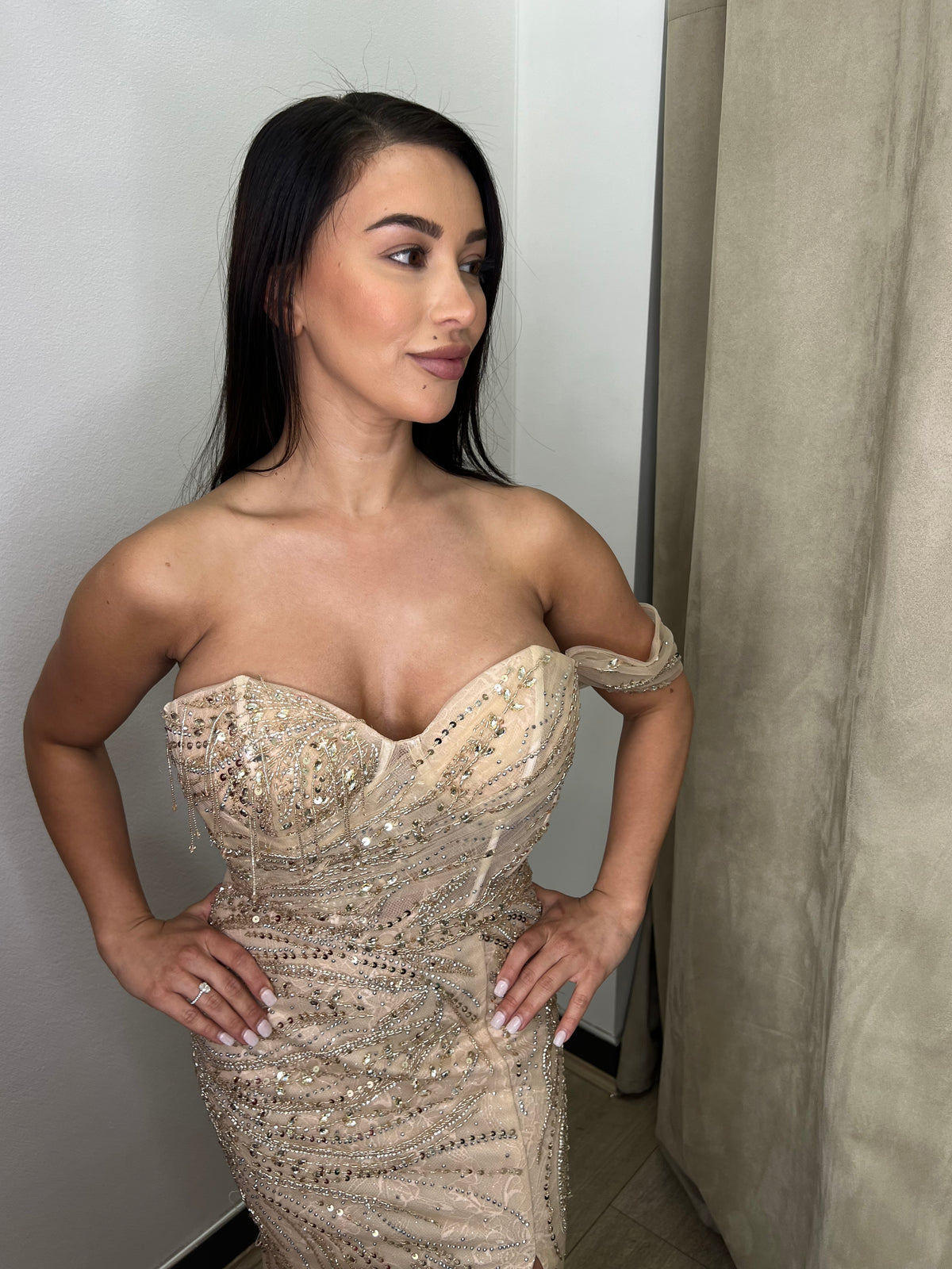 Amare Beaded Gold Gown