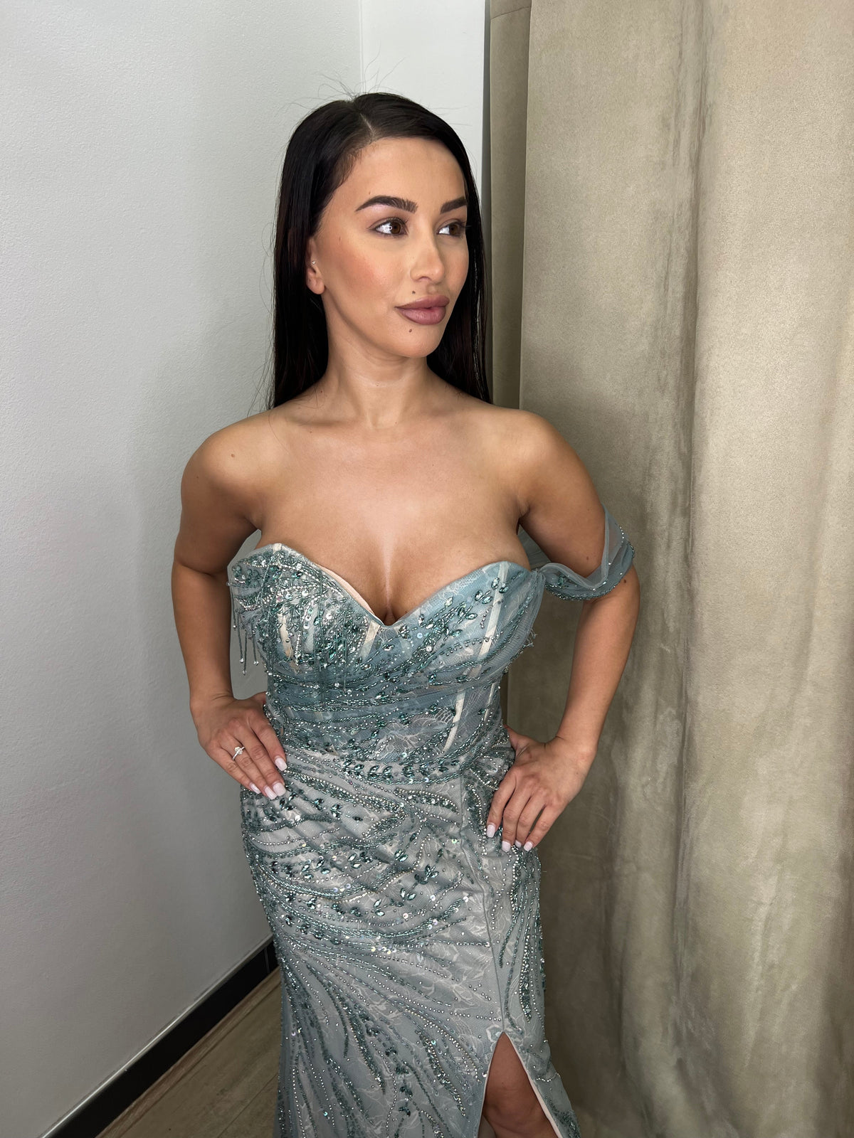 Amare Green Beaded Gown
