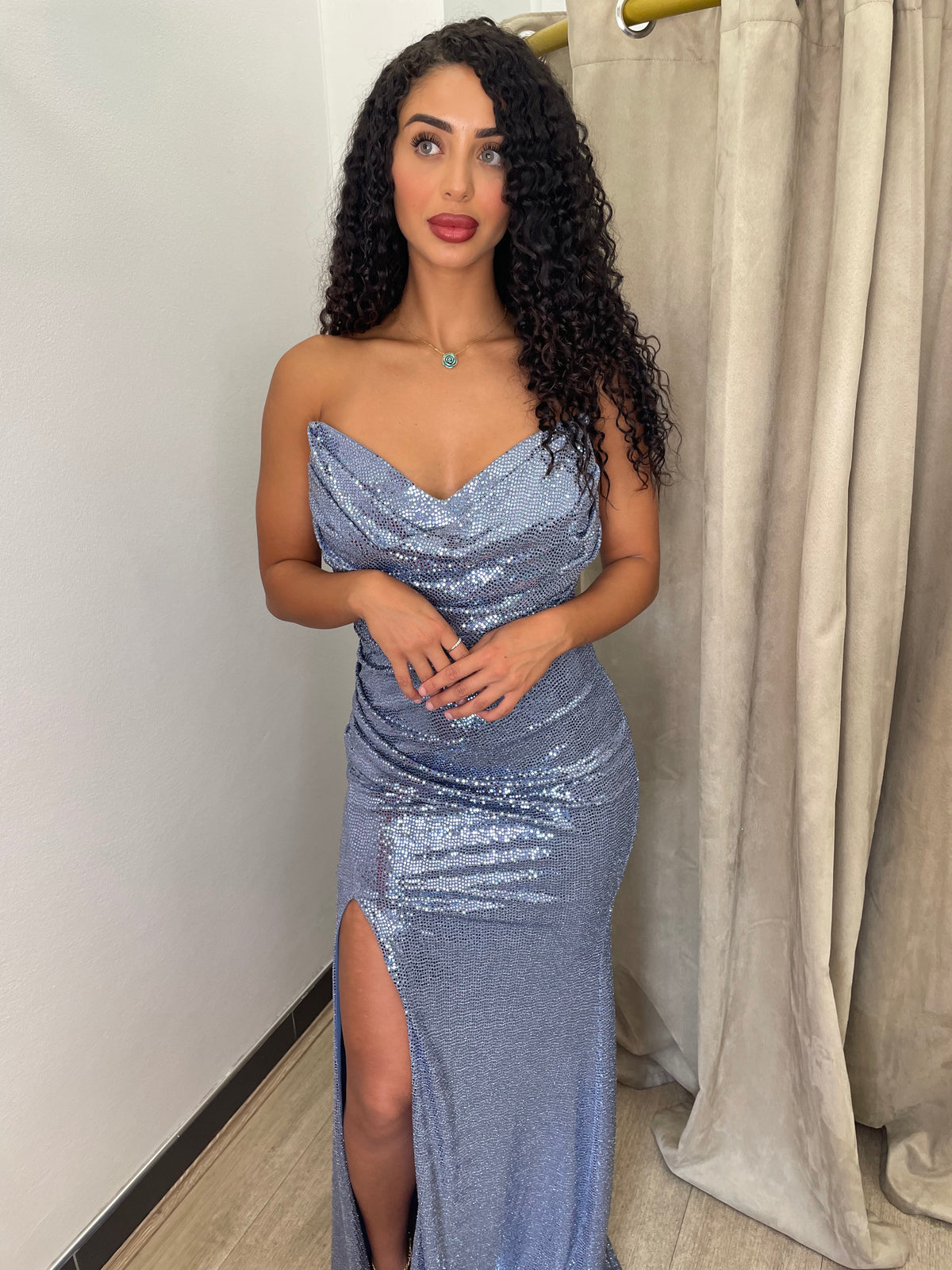 Luna Ruched Blue Disco Gown