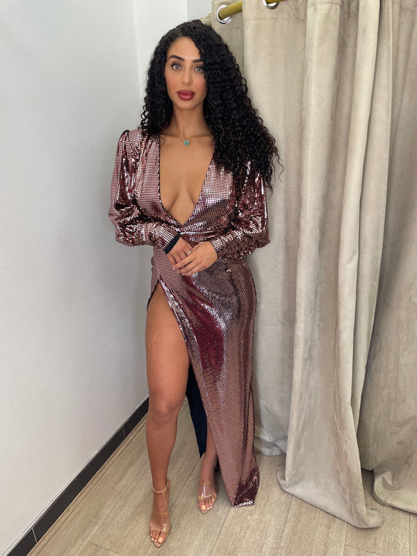 Lia Stublla Metallic Gown – Rose Gold