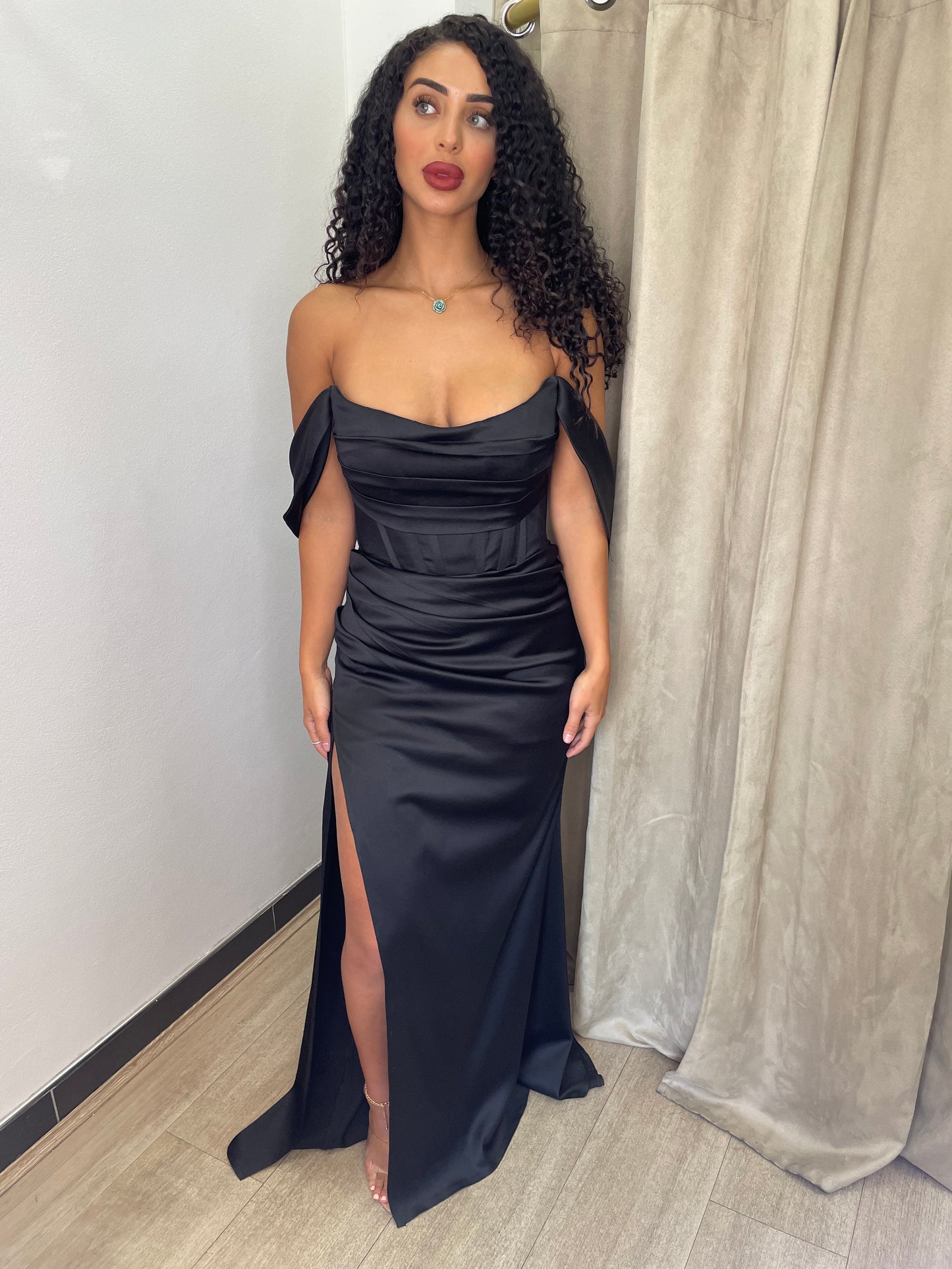 Mila Off Shoulder Corset Gown - Black