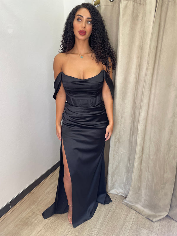 Mila Off Shoulder Corset Gown - Black