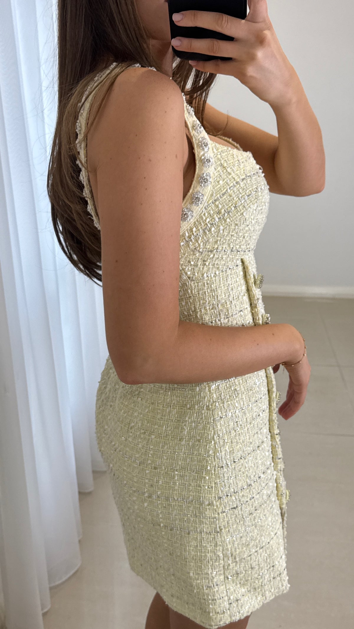 Self Portrait Tweed Mini Dress - Yellow