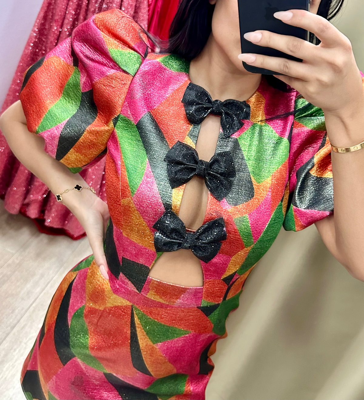 Rebecca Vallance Multicolour Katie Bow Mini Dress