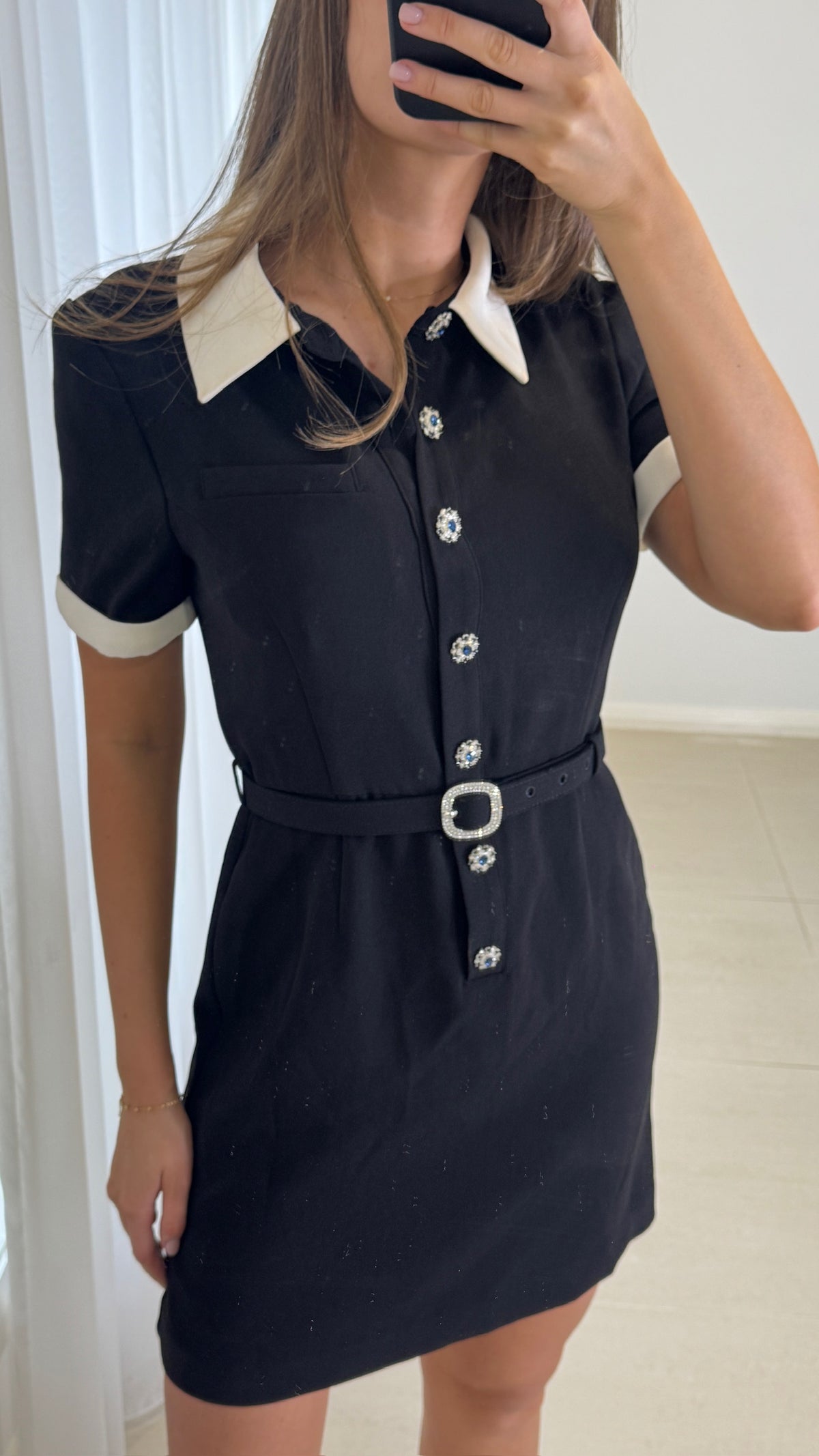 Self Portrait Shirt Dress - Black White