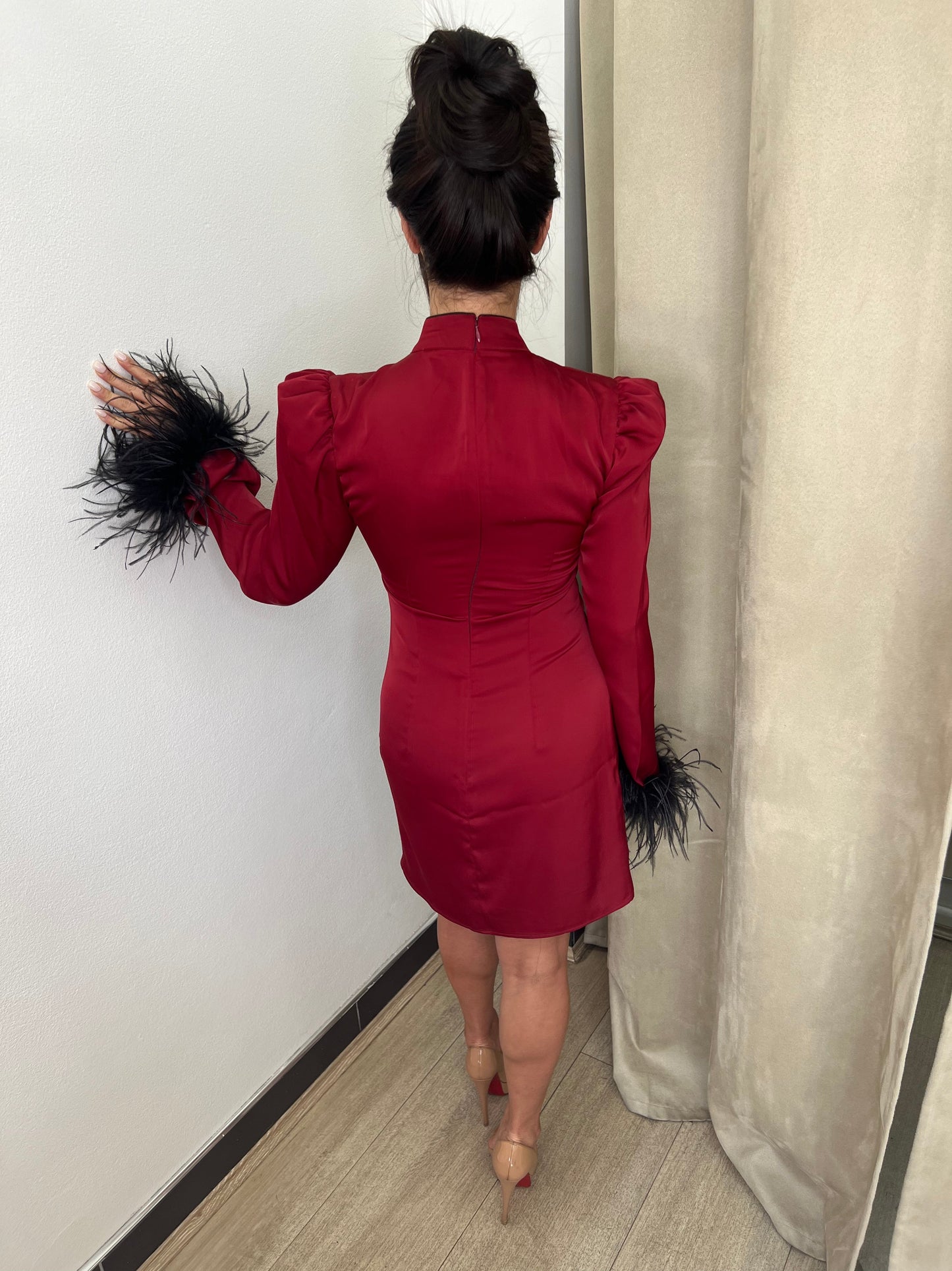 De La Vali Feather Mini Dress - Red