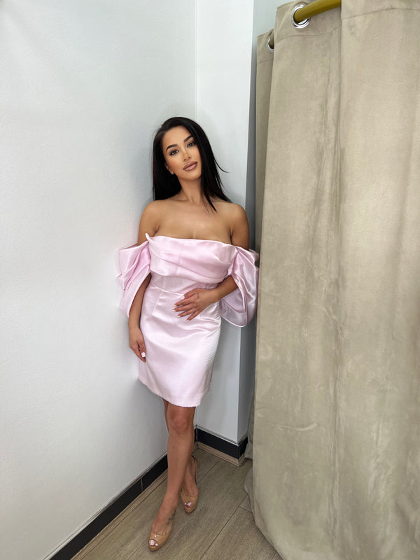 SBS Clara Satin Off Shoulder Mini Dress - Pink