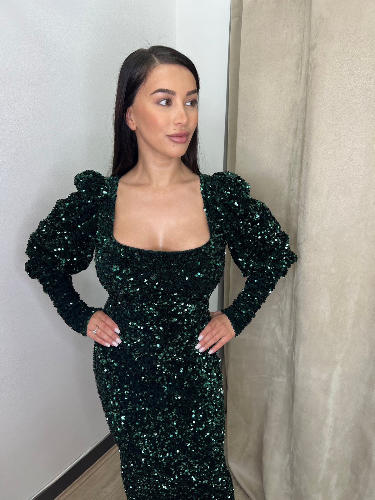 Lia Stublla Sequin Green Midi Dress