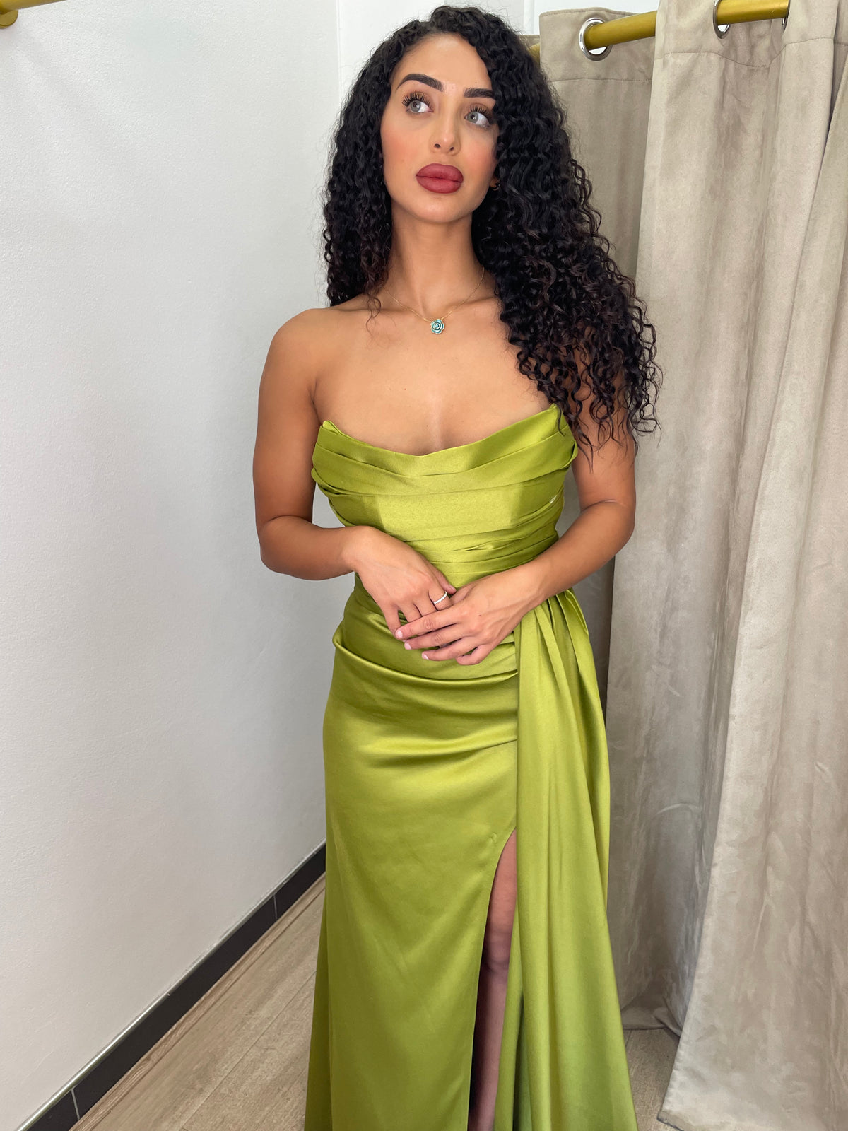 Zara Olive Green Drape Gown