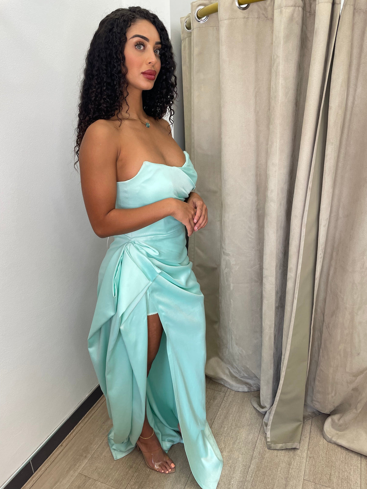 Amara Mint Green Off Shoulder Gown