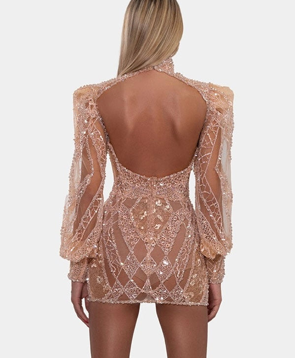 Albina Dyla Loose Sleeved Short Peach Dress