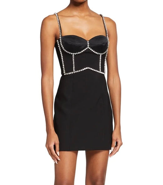 Area Black Embellished Bodice Mini Dress