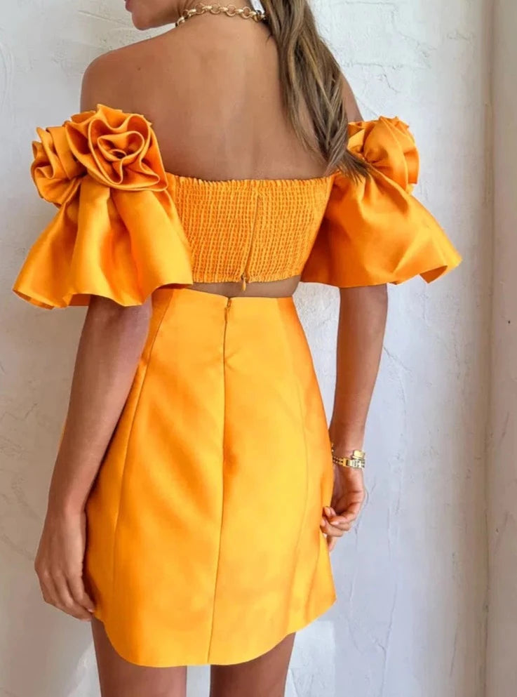Alemais Macie Rosette Mini Dress - Orange