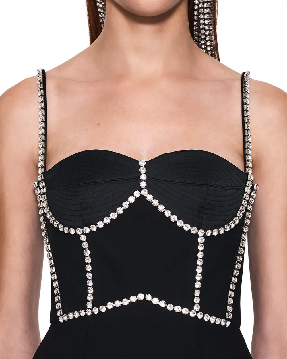 Area Black Embellished Bodice Mini Dress