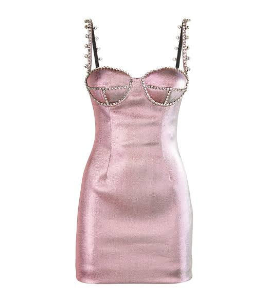 Area NYC Crystal Balconette Pink Mini Dress