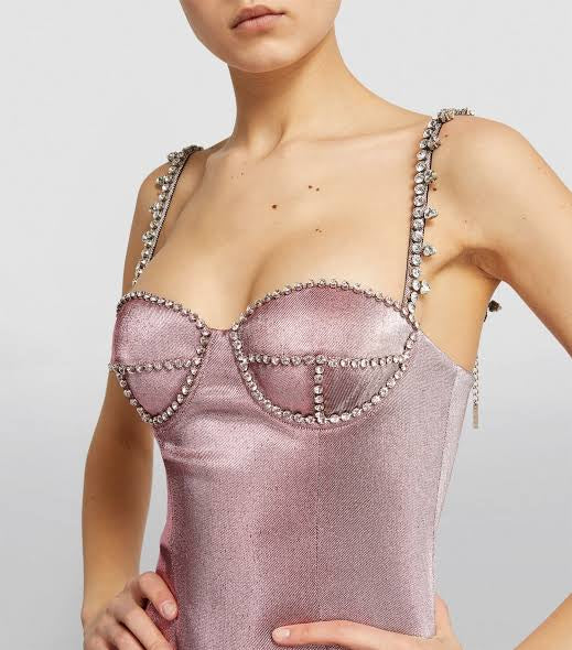 Area NYC Crystal Balconette Pink Mini Dress