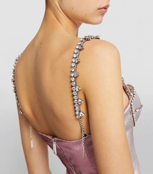 Area NYC Crystal Balconette Pink Mini Dress