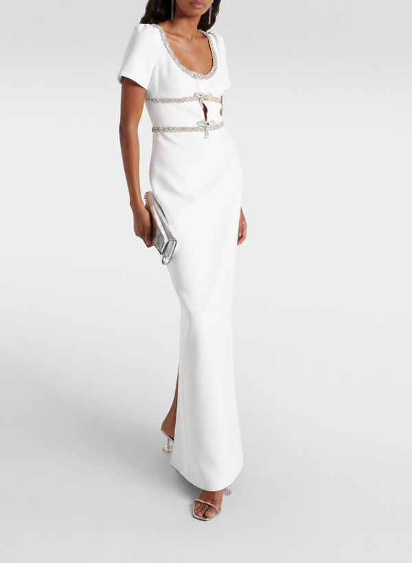 Self Portrait Crystal Embellished Crepe Gown - White