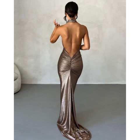 Melani Rose Gold Halter Gown