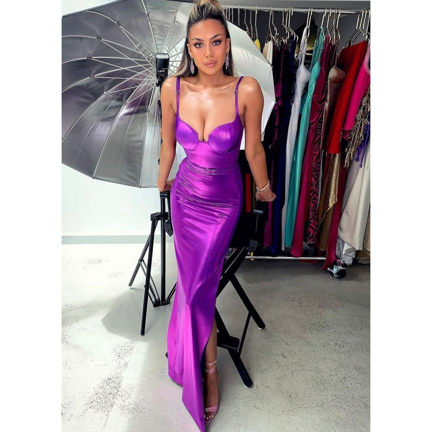 Gemeli Metallic Gown – Purple