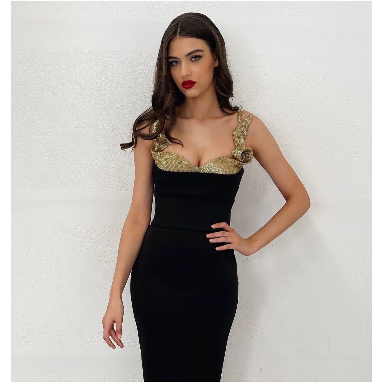 Galanni Rosati Midi Dress - Gold & Black Galanni Rosati Midi Dress - Gold & Black