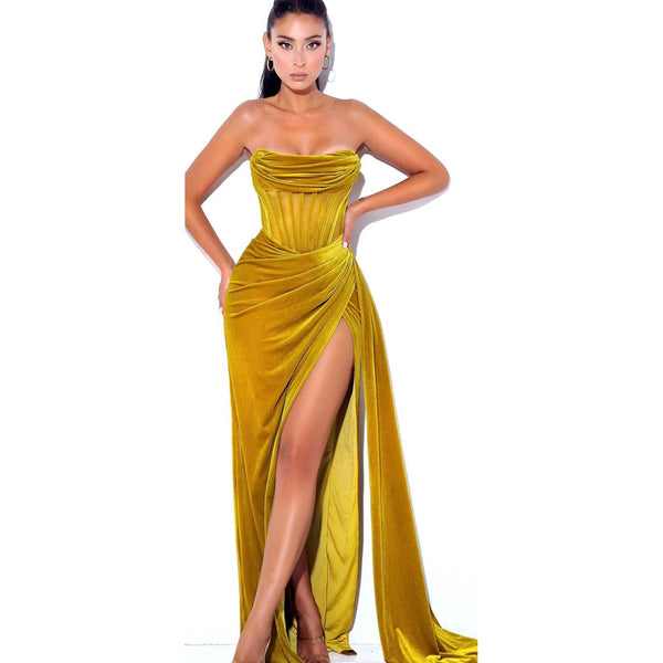 SBS Velvet Corset Gown - Mustard