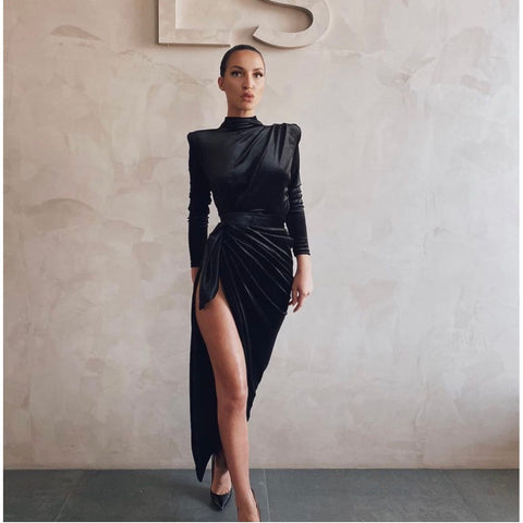 Lia Stublla Black Velvet High Neck Gown