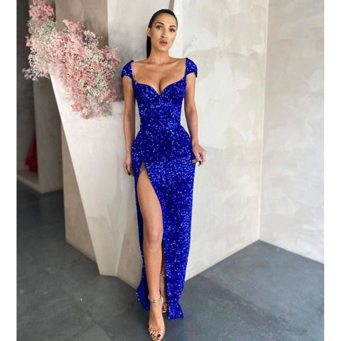 Lia Stublla Blue Sequin heart Gown