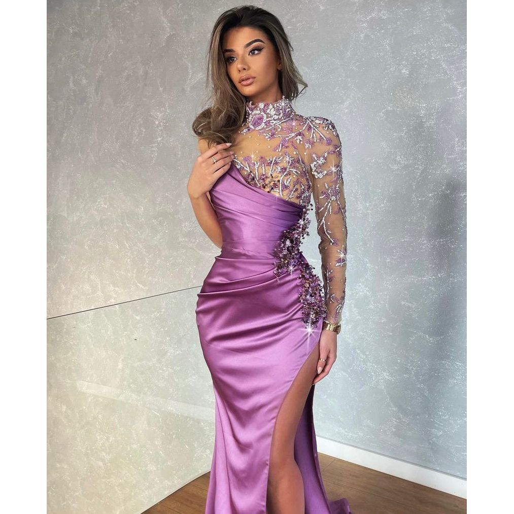 Walone Purple Embellished One Sleeve Gown