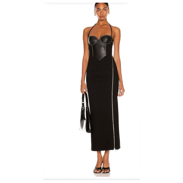 Staud Hindley Leather Gown - Black