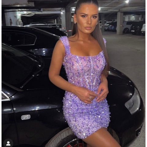 Remi Purple Embellished Mini Dress