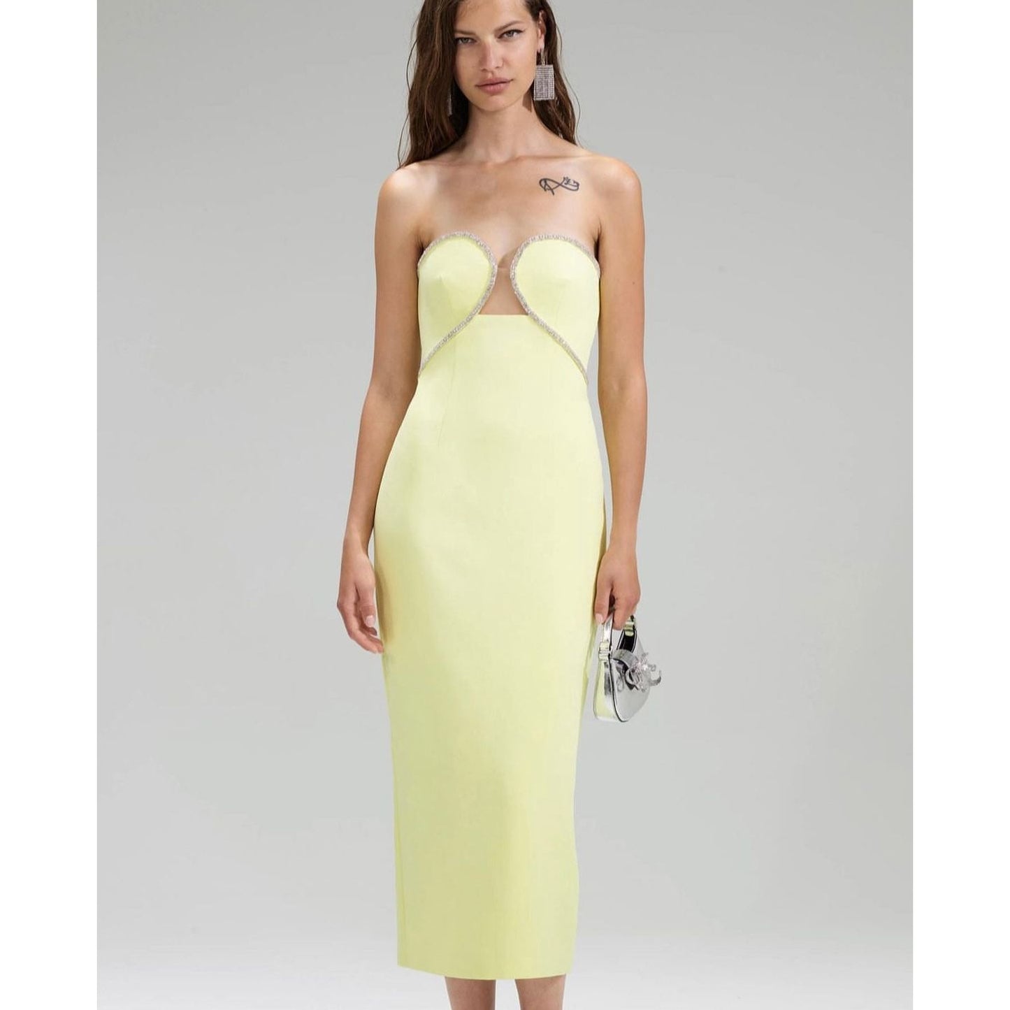 Self Portrait Bandeau Crepe Midi Dress - Yellow