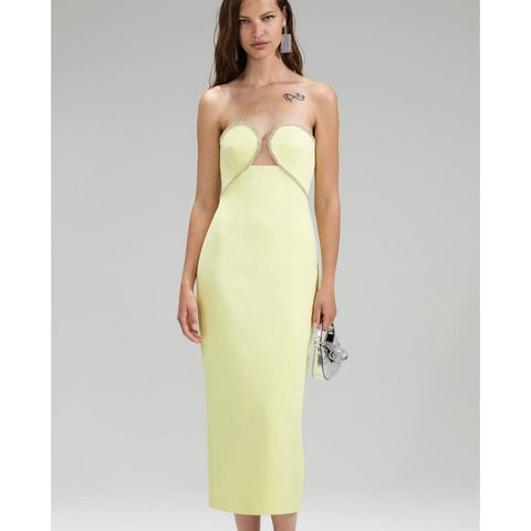 Self Portrait Yellow Bandeau Crepe Midi Dress